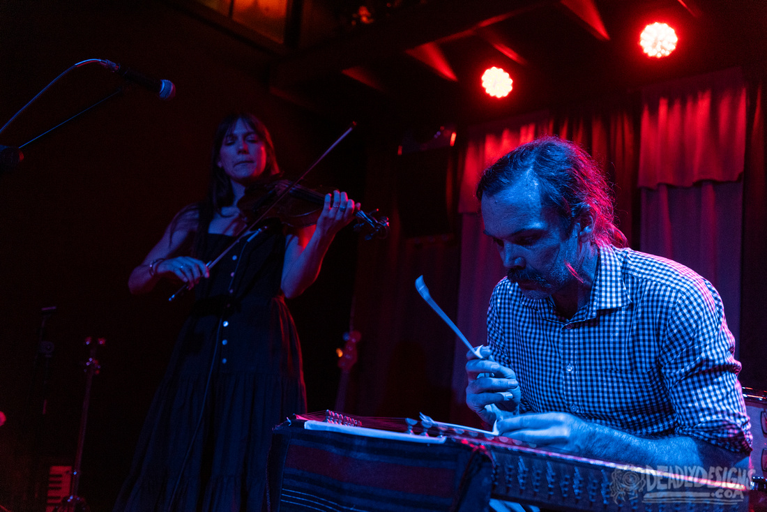 Dhana Jeera, A Hawk and a Hacksaw, and Organically Programmed Orchestra performing live at the Flicker Bar & Theatre on June 28, 2024, in Athens, Georgia.